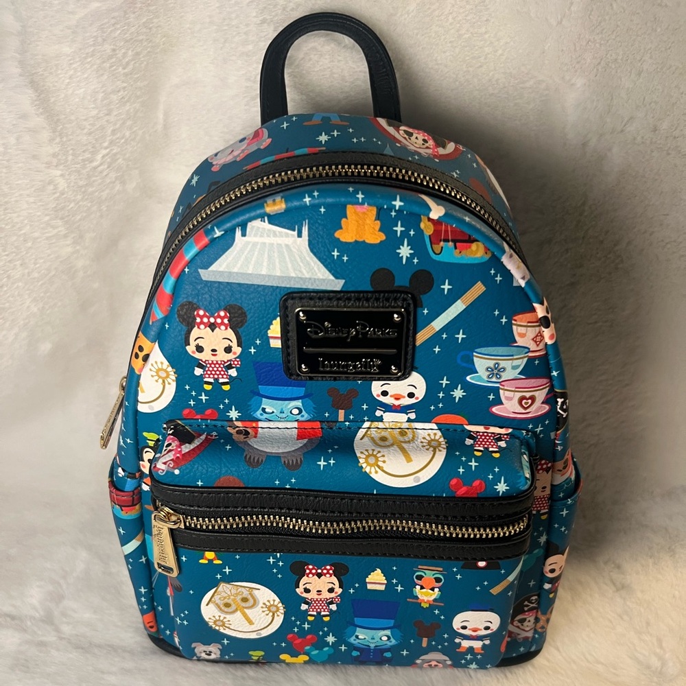 Loungefly DISNEY PARKS Chibi SNACKS, CHARACTERS & ATTRACTIONS Mini Backpack NWT